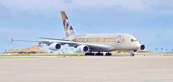 Maldives New Intl Runway with Historic Etihad Airways A380 Flight