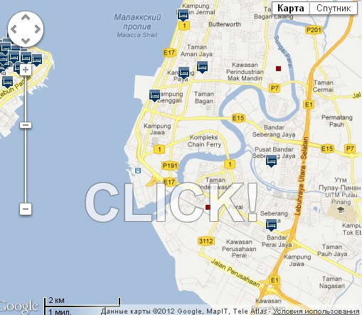 карта Пинанга - отели на карте Пинанга  Малайзии 
