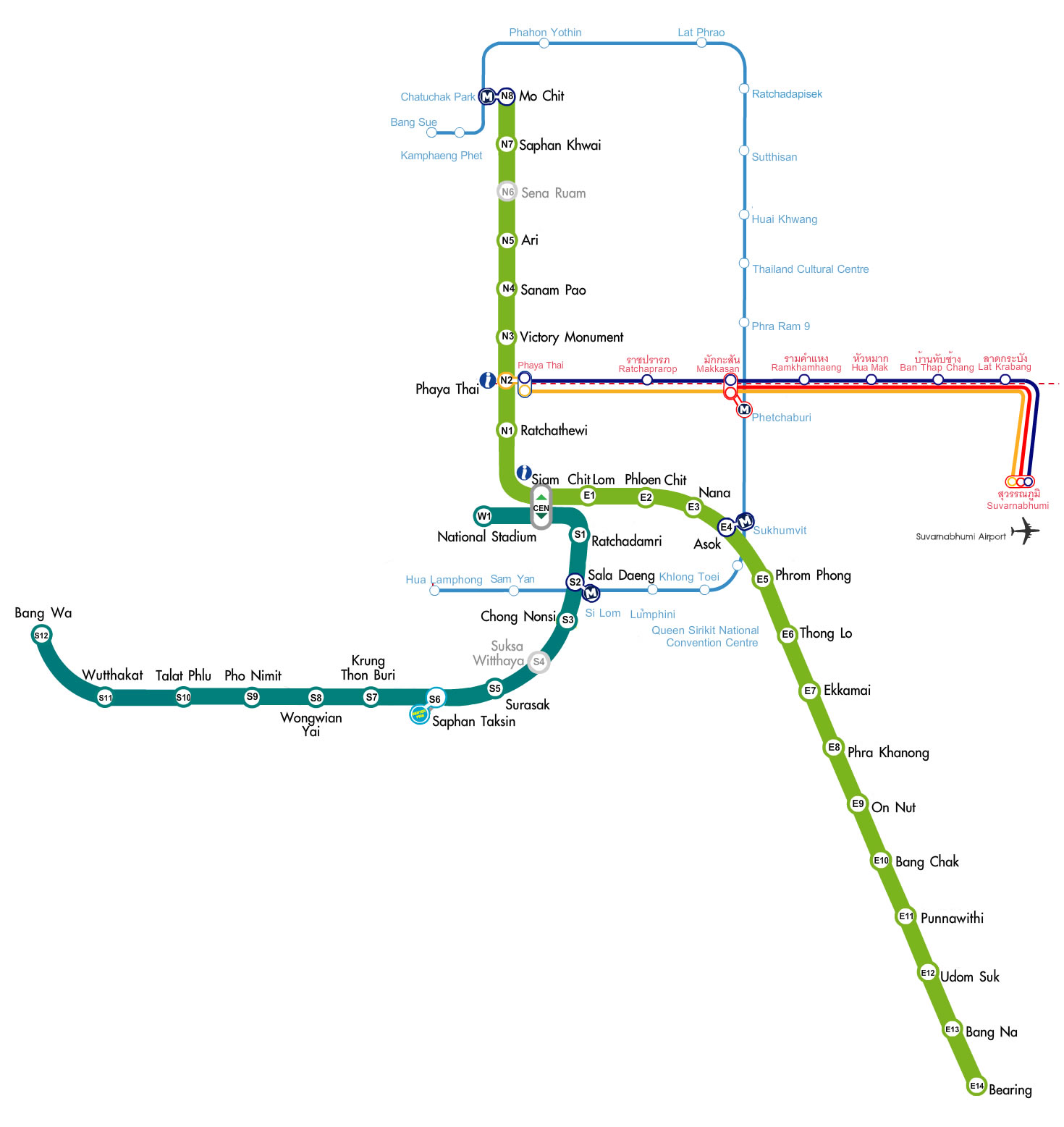 схема линий надземного метро в бангкоке - bangkok bts map